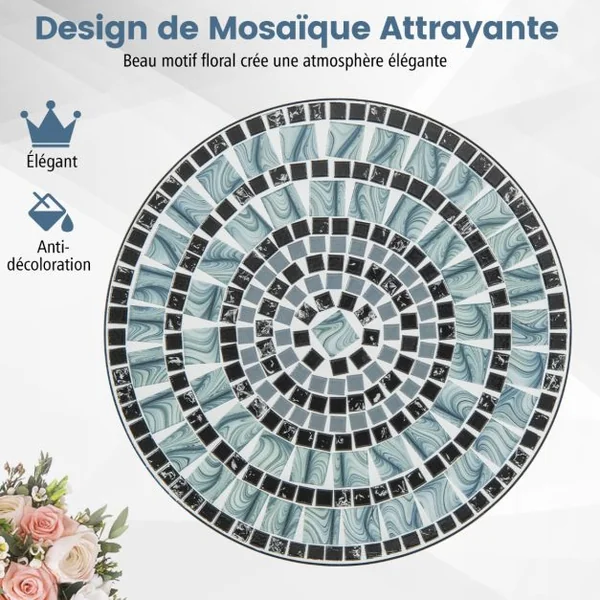 Lot de 2 Chaises de Jardin Pliantes en Métal Dossier Décoratif à Motifs Mosaïque Patins Antidérapants Intérieur Extérieur