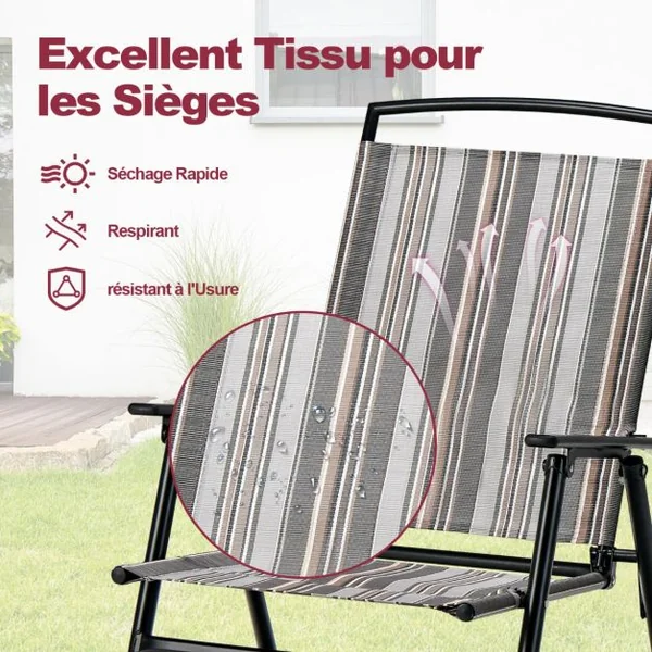 Lot de 2 Chaises de Jardin Pliantes en Textilène et Métal Charge 150KG Fauteuil de Jardin pour Camping Plage Pique-nique
