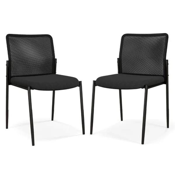 Lot de 2 Chaises de Salle d'Attente Empilables avec Siège Rembourré Chaises pour Bureau Salle de Conférence Réception Noir