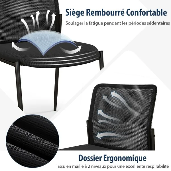 Lot de 2 Chaises de Salle d'Attente Empilables avec Siège Rembourré Chaises pour Bureau Salle de Conférence Réception Noir