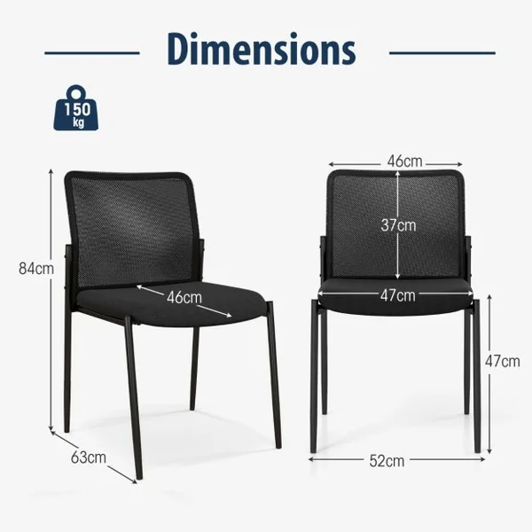 Lot de 2 Chaises de Salle d'Attente Empilables avec Siège Rembourré Chaises pour Bureau Salle de Conférence Réception Noir