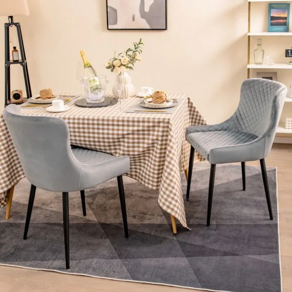 Lot de 2 Chaises de Salle à Manger Chaise d'Appoint de Cuisine Rembourrée avec Pieds en Métal Repose-pieds Réglables en Velours sans Accoudoirs Gris