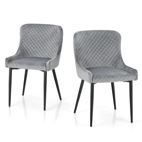 Lot de 2 Chaises de Salle à Manger Chaise d'Appoint de Cuisine Rembourrée avec Pieds en Métal Repose-pieds Réglables en Velours sans Accoudoirs Gris