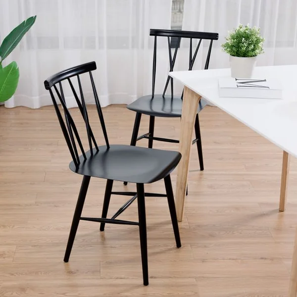 Lot de 2 Chaises de Salle à Manger En Métal Lot de 2 Chaises de Cuisine Modernes avec Haut Dossier et Siège Incurvé Embouts Antidérapants Noir