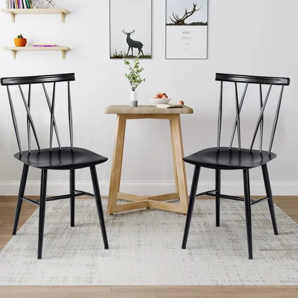 Lot de 2 Chaises de Salle à Manger En Métal Lot de 2 Chaises de Cuisine Modernes avec Haut Dossier et Siège Incurvé Embouts Antidérapants Noir