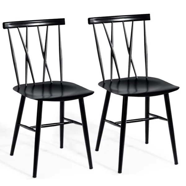 Lot de 2 Chaises de Salle à Manger En Métal Lot de 2 Chaises de Cuisine Modernes avec Haut Dossier et Siège Incurvé Embouts Antidérapants Noir