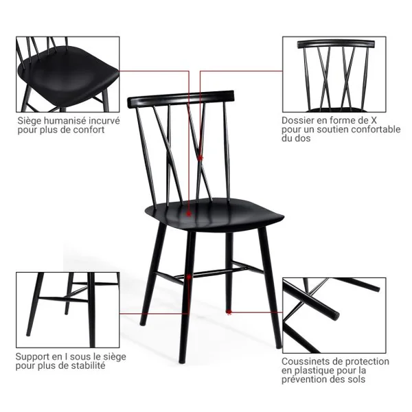 Lot de 2 Chaises de Salle à Manger En Métal Lot de 2 Chaises de Cuisine Modernes avec Haut Dossier et Siège Incurvé Embouts Antidérapants Noir
