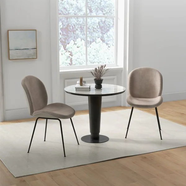 Lot de 2 Chaises de Salle à Manger en Velours avec Base en Métal Chaise de Loisirs Rembourrée Moderne Chaise d’Appoint pour Chambre Café