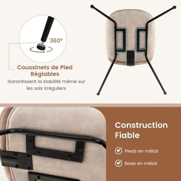 Lot de 2 Chaises de Salle à Manger en Velours avec Base en Métal Chaise de Loisirs Rembourrée Moderne Chaise d’Appoint pour Chambre Café