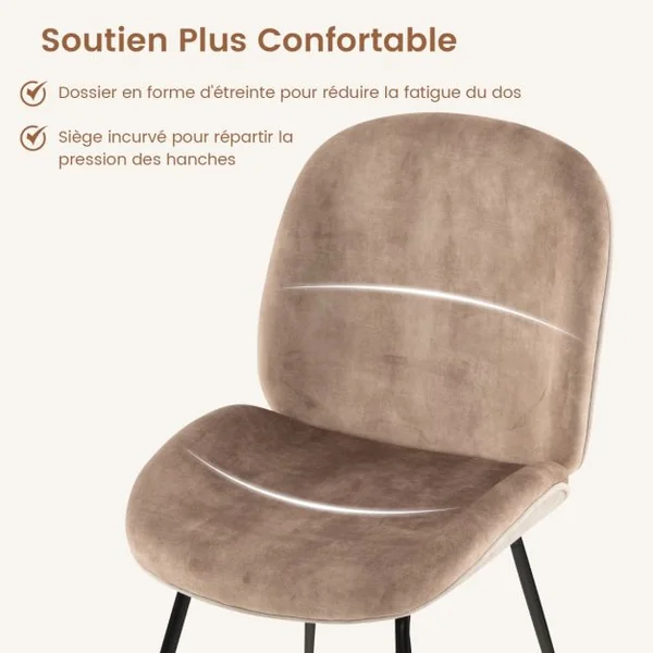 Lot de 2 Chaises de Salle à Manger en Velours avec Base en Métal Chaise de Loisirs Rembourrée Moderne Chaise d’Appoint pour Chambre Café
