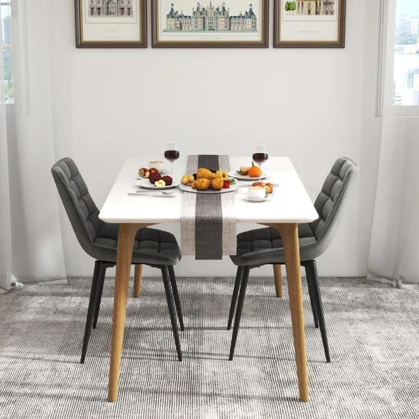 Lot de 2 Chaises de Salle à Manger en Velours avec Dossiers et Sièges Rembourrés Pieds en Métal Massif Patins Antidérapants Gris
