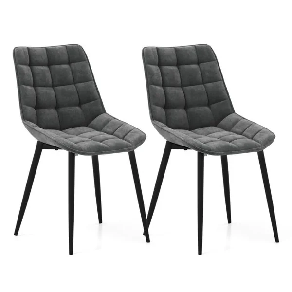 Lot de 2 Chaises de Salle à Manger en Velours avec Dossiers et Sièges Rembourrés Pieds en Métal Massif Patins Antidérapants Gris