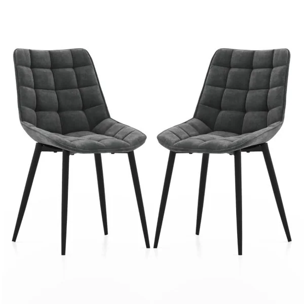 Lot de 2 Chaises de Salle à Manger en Velours avec Dossiers et Sièges Rembourrés Pieds en Métal Massif Patins Antidérapants Gris
