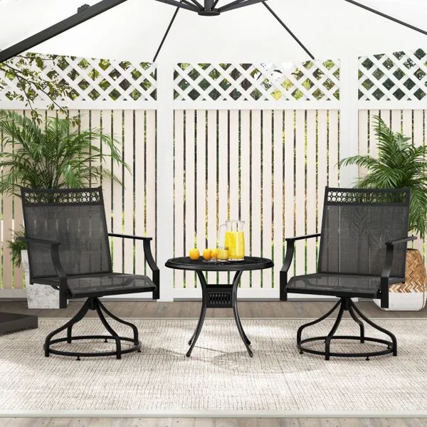 Lot de 2 Chaises de Salle à Manger Pivotantes pour Patio Chaises Extérieures avec Cadre Métallique Robuste et Accoudoirs Gris