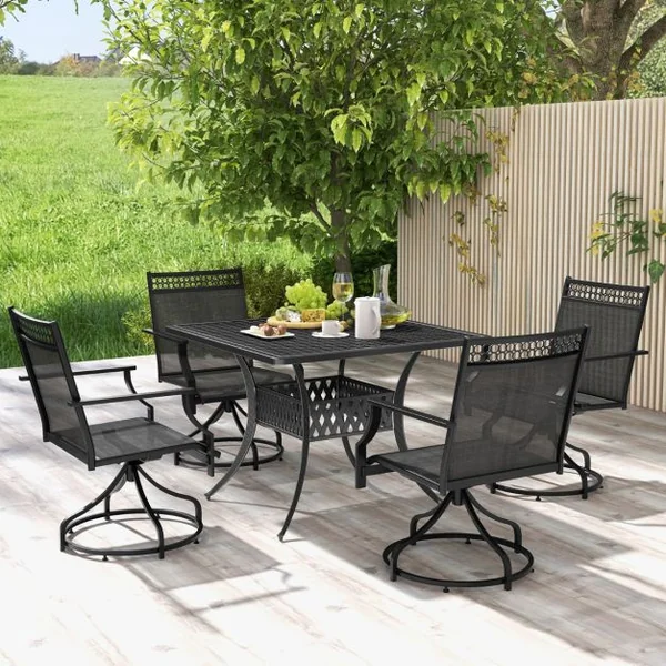 Lot de 2 Chaises de Salle à Manger Pivotantes pour Patio Chaises Extérieures avec Cadre Métallique Robuste et Accoudoirs Gris