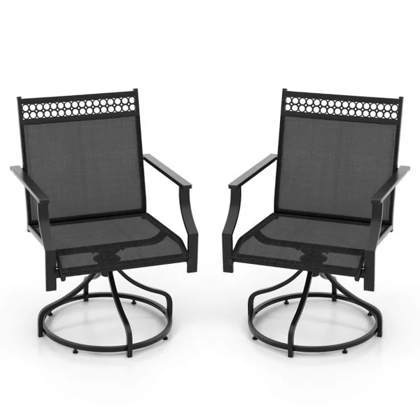 Lot de 2 Chaises de Salle à Manger Pivotantes pour Patio Chaises Extérieures avec Cadre Métallique Robuste et Accoudoirs Gris