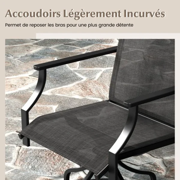 Lot de 2 Chaises de Salle à Manger Pivotantes pour Patio Chaises Extérieures avec Cadre Métallique Robuste et Accoudoirs Gris
