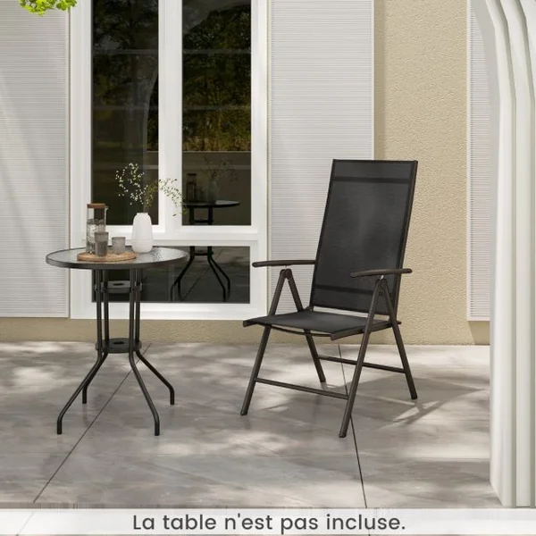 Lot de 2 Chaises de Salle à Manger Pliantes pour Patio Chaises d'Extérieur avec Dossier Haut Réglable sur 7 Niveaux Marron