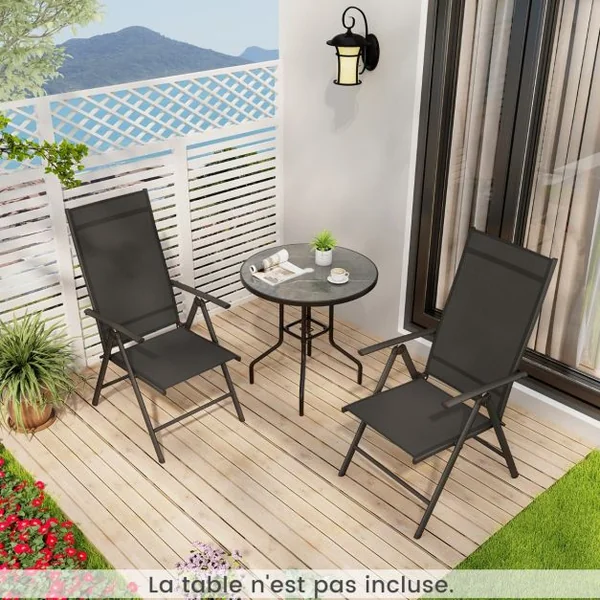 Lot de 2 Chaises de Salle à Manger Pliantes pour Patio Chaises d'Extérieur avec Dossier Haut Réglable sur 7 Niveaux Marron