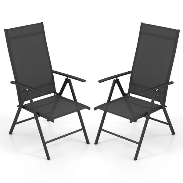 Lot de 2 Chaises de Salle à Manger Pliantes pour Patio Chaises d'Extérieur avec Dossier Haut Réglable sur 7 Niveaux Marron