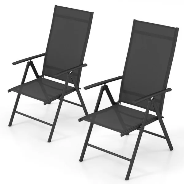 Lot de 2 Chaises de Salle à Manger Pliantes pour Patio Chaises d'Extérieur avec Dossier Haut Réglable sur 7 Niveaux Marron
