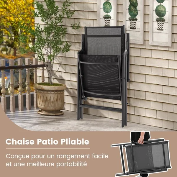 Lot de 2 Chaises de Salle à Manger Pliantes pour Patio Chaises d'Extérieur avec Dossier Haut Réglable sur 7 Niveaux Marron