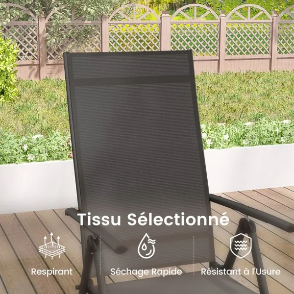 Lot de 2 Chaises de Salle à Manger Pliantes pour Patio Chaises d'Extérieur avec Dossier Haut Réglable sur 7 Niveaux Marron