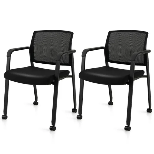 Lot de 2 Chaises de Salles de Réunion Chaises de Bureau Empilables en Maille Réception pour Salle d'Attente École Capacité 150 kg Noir