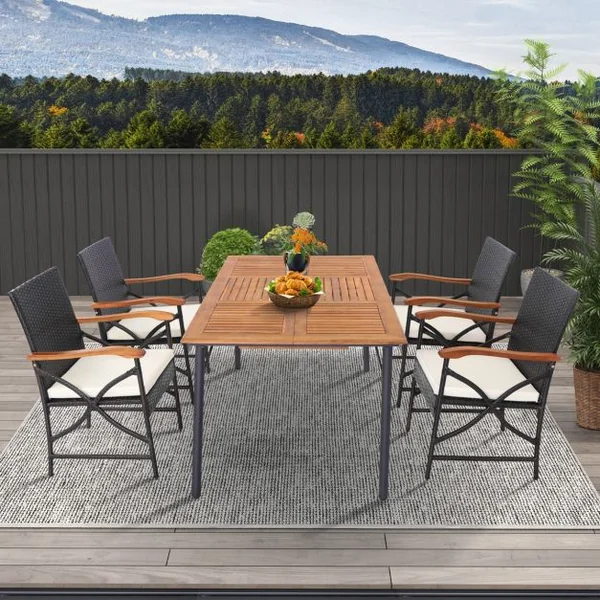 Lot de 2 Chaises de Terrasse en Osier Fauteuilss d'Extérieur en Rotin PE avec Coussin Doux Cadre en Métal et Osier Résistant aux Intempéries