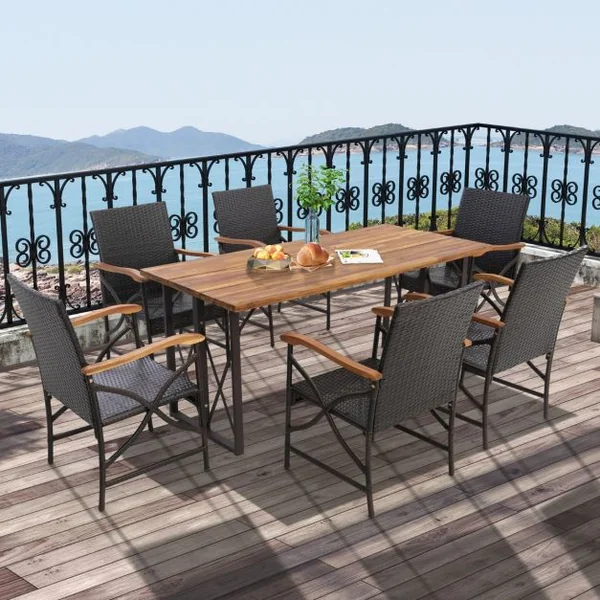 Lot de 2 Chaises de Terrasse en Osier Fauteuilss d'Extérieur en Rotin PE avec Coussin Doux Cadre en Métal et Osier Résistant aux Intempéries