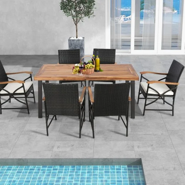 Lot de 2 Chaises de Terrasse en Osier Fauteuilss d'Extérieur en Rotin PE avec Coussin Doux Cadre en Métal et Osier Résistant aux Intempéries
