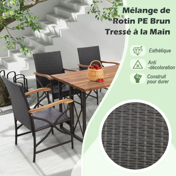 Lot de 2 Chaises de Terrasse en Osier Fauteuilss d'Extérieur en Rotin PE avec Coussin Doux Cadre en Métal et Osier Résistant aux Intempéries