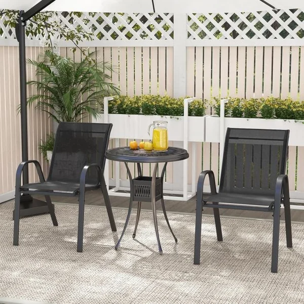 Lot de 2 Chaises empliables Tissu Respirant et Structure Antirouille Charge Max 120kg pour Jardin Terrasse Bleu/Marron/Noir/Gris
