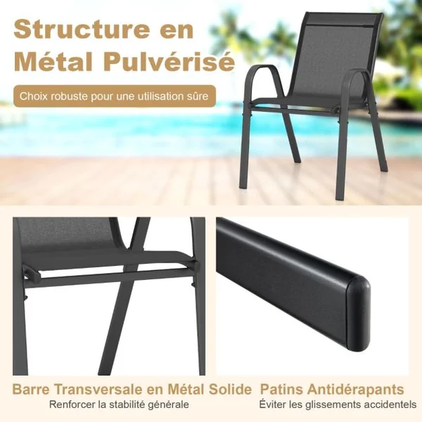 Lot de 2 Chaises empliables Tissu Respirant et Structure Antirouille Charge Max 120kg pour Jardin Terrasse Bleu/Marron/Noir/Gris
