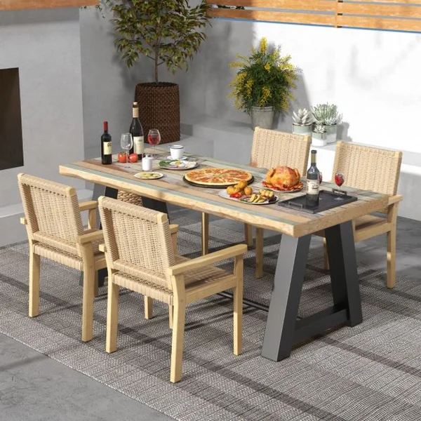 Lot de 2 Chaises en Bois avec Siège en Papier Tressé Chaise de Salle à Manger Moderne avec Cadre en Bois Caoutchouc Robuste Naturel
