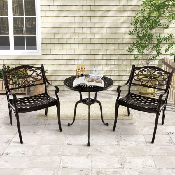 Lot de 2 Chaises en Fonte d'Aluminium Chaises de Salle à Manger d'Extérieur Toutes Saisons Accoudoirs et Sièges Incurvés Bronze