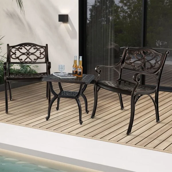 Lot de 2 Chaises en Fonte d'Aluminium Chaises de Salle à Manger d'Extérieur Toutes Saisons Accoudoirs et Sièges Incurvés Bronze