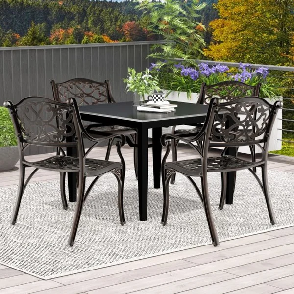 Lot de 2 Chaises en Fonte d'Aluminium Chaises de Salle à Manger d'Extérieur Toutes Saisons Accoudoirs et Sièges Incurvés Bronze