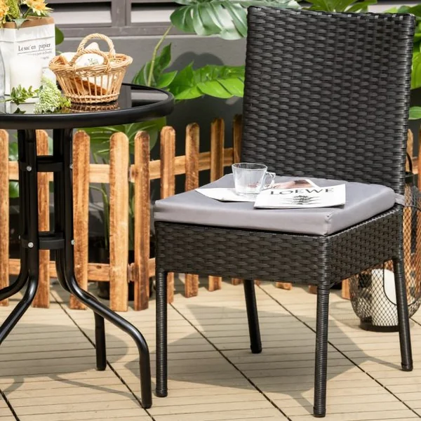 Lot de 2 Chaises en Rotin PE Chaises de Jardin d'Extérieur avec Coussins Moelleux Amovibles Charge 150kg Noir