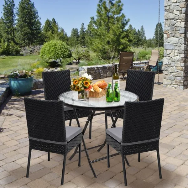 Lot de 2 Chaises en Rotin PE Chaises de Jardin d'Extérieur avec Coussins Moelleux Amovibles Charge 150kg Noir