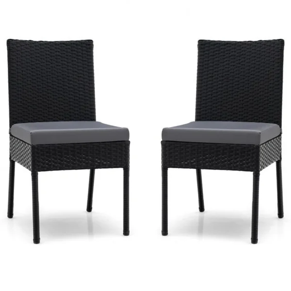 Lot de 2 Chaises en Rotin PE Chaises de Jardin d'Extérieur avec Coussins Moelleux Amovibles Charge 150kg Noir