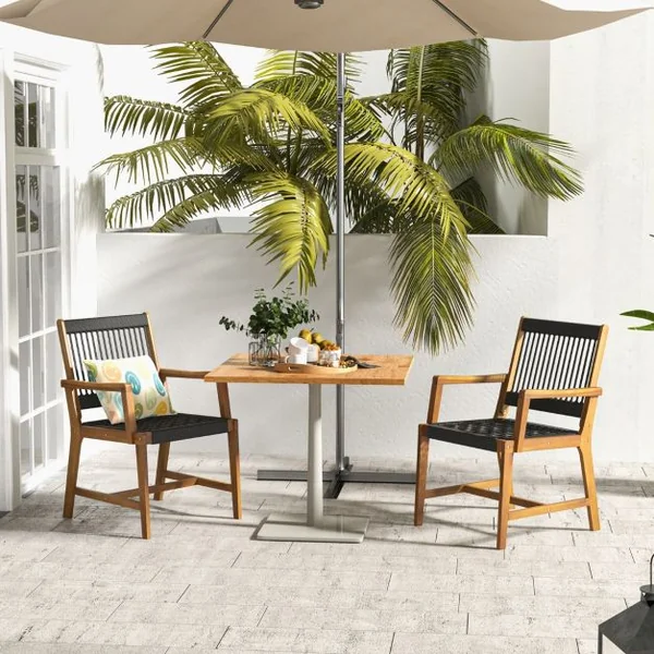 Lot de 2 Chaises Fauteuil de Jardin en Bois d’Acacia avec Accoudoirs Charge Max.160KG pour Terrasse Salle à Manger et Cour