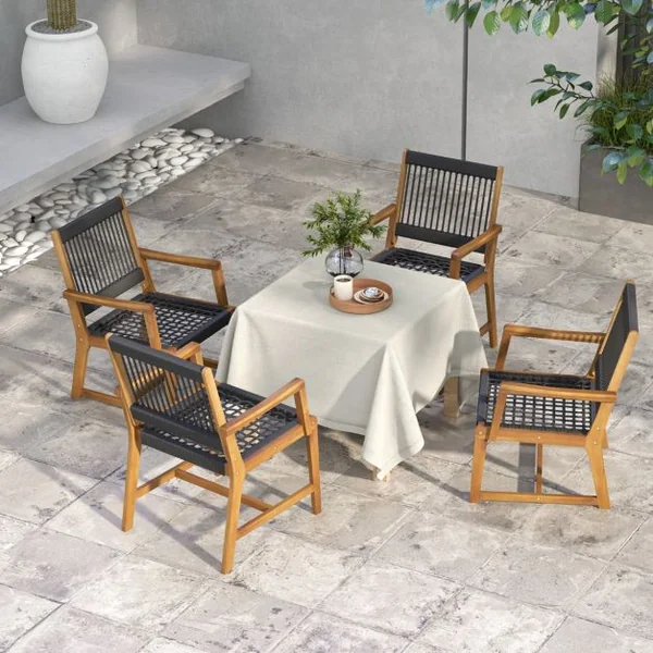 Lot de 2 Chaises Fauteuil de Jardin en Bois d’Acacia avec Accoudoirs Charge Max.160KG pour Terrasse Salle à Manger et Cour