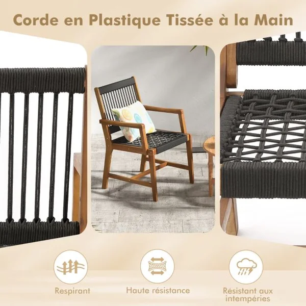 Lot de 2 Chaises Fauteuil de Jardin en Bois d’Acacia avec Accoudoirs Charge Max.160KG pour Terrasse Salle à Manger et Cour