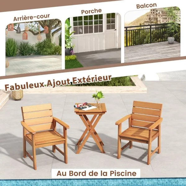 Lot de 2 Chaises Fauteuils de Jardin en Bois Charge 100KG Accoudoirs Conception à Lattes Peinture DIY Cour Terrasse