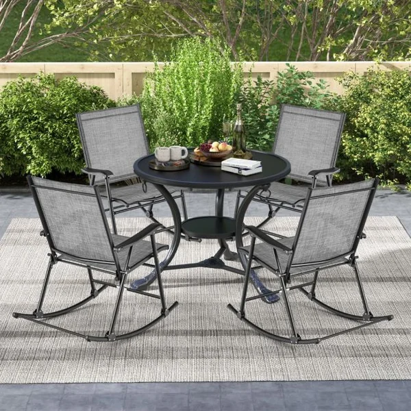 Lot de 2 Chaises Fauteuils à Bascule de Jardin Pliables en Textilène Cadre en Métal Boucle de Fixation Charge 150KG Café