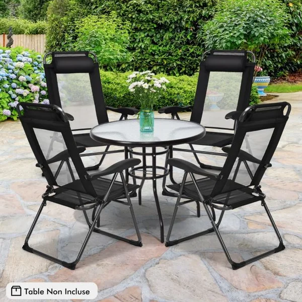 Lot de 2 Chaises Longues Pliante en Tissu Oxford avec Appuie-Tête Chaise de Jardin Inclinable Réglables sur 7 Positions Gris/Noir