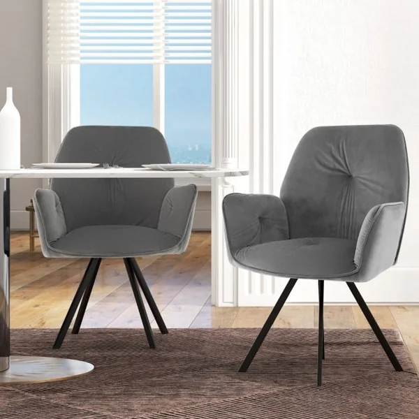 Lot De 2 Chaises Pivotantes en Velours Fauteuils Modernes En Velours Pieds En Métal Patin Antidérapants 63x59x87cm Gris
