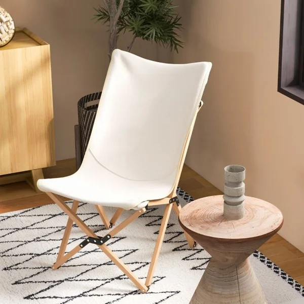 Lot de 2 Chaises Pliante de Jardin Extérieur Chaise Camping Portable Bambou avec Sac de Transport Chaise Charge 150 KG Beige