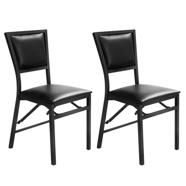 Lot de 2 Chaises Pliantes en Métal Chaises d'Appoint Rembourrées en PU à Hauteur de Comptoir Dossier Haut Cadre en Métal de Style Moderne pour Cuisine